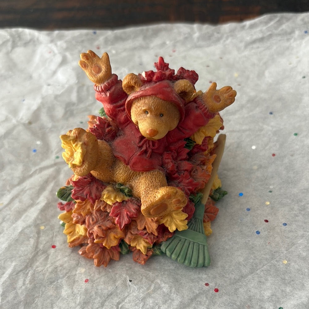 Autumn Bear Figurine with Leaves